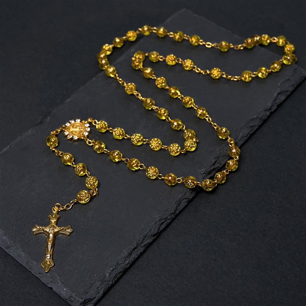 Christiandiscipleshop St. Benedict Medal & Crucifix of 8 mm Round Multicolor Acrylic Alloy Chain Rosary