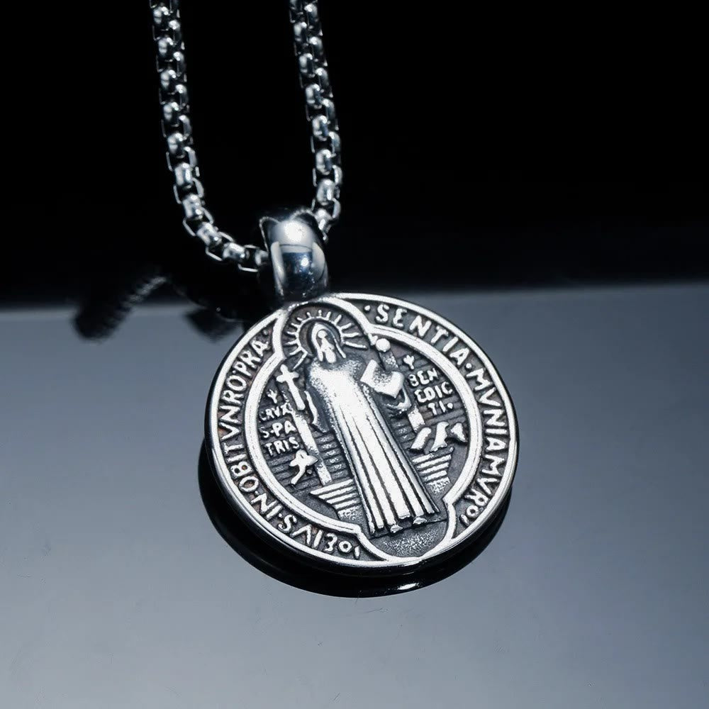 Christiandiscipleshop Double-Sided Pattern St. Benedict Symbol Necklace