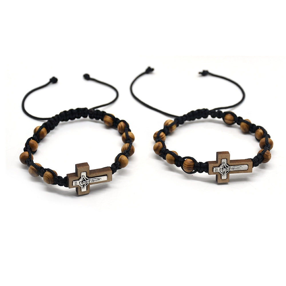 Christiandiscipleshop Crucifix Pine Beads Woven Rosary Bracelet