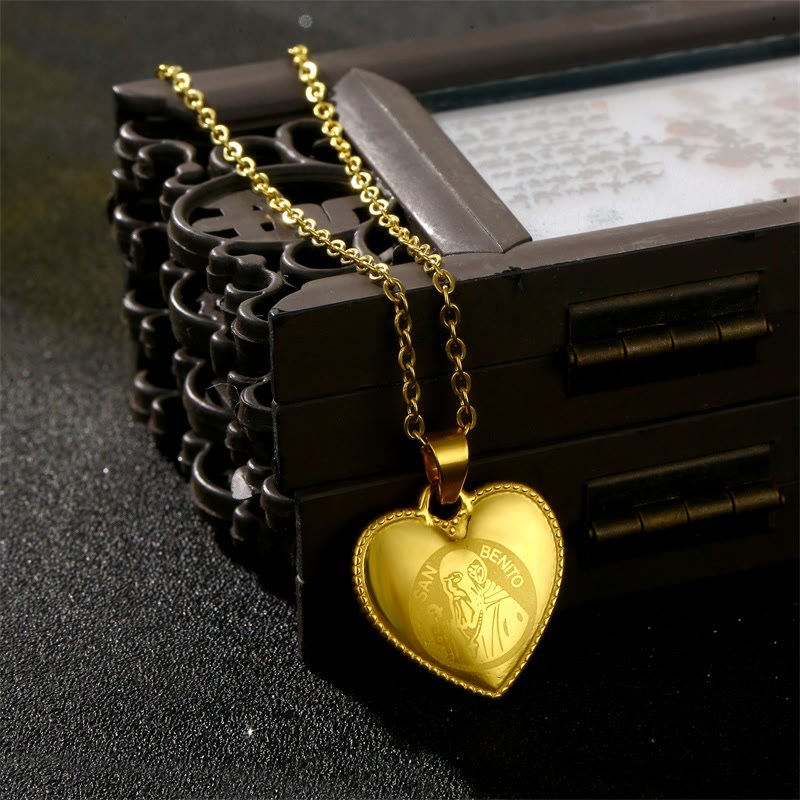 Christianartworkshop Classic St. Benedict Medal Heart Necklace