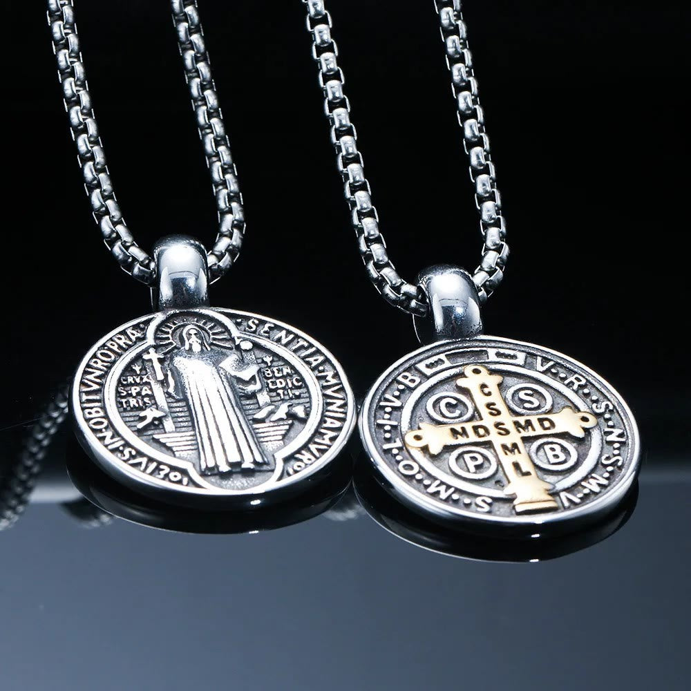 Christiandiscipleshop Double-Sided Pattern St. Benedict Symbol Necklace