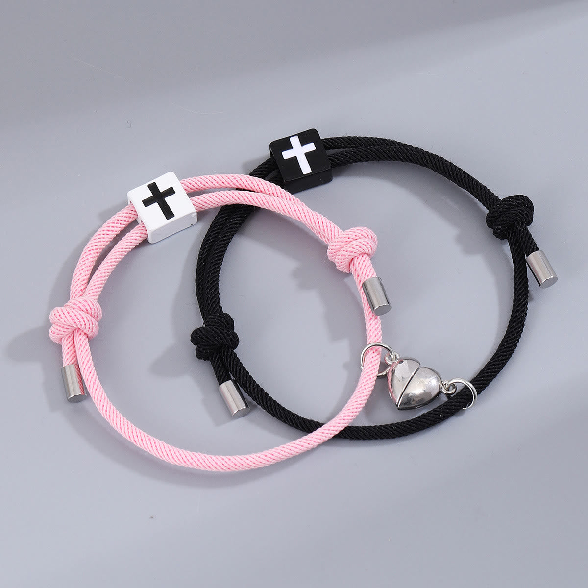 christiandiscipleshop Minimalist Style Heart Magnet Alloy Cross Adjustable Couple Bracelet