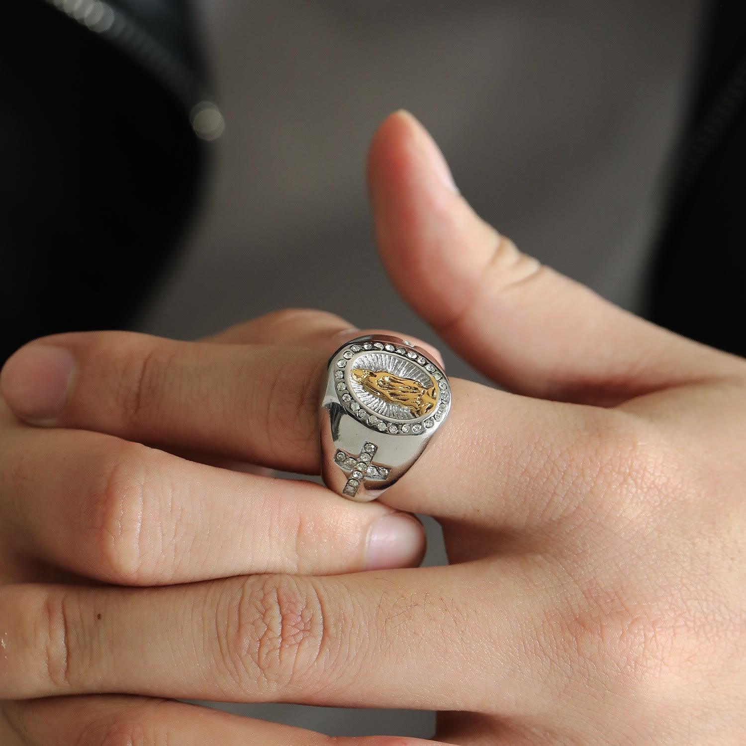christiandiscipleshop Virgin Mary Stainless Steel Ring Cross Sign Catholic Rings for Religious Jewelry