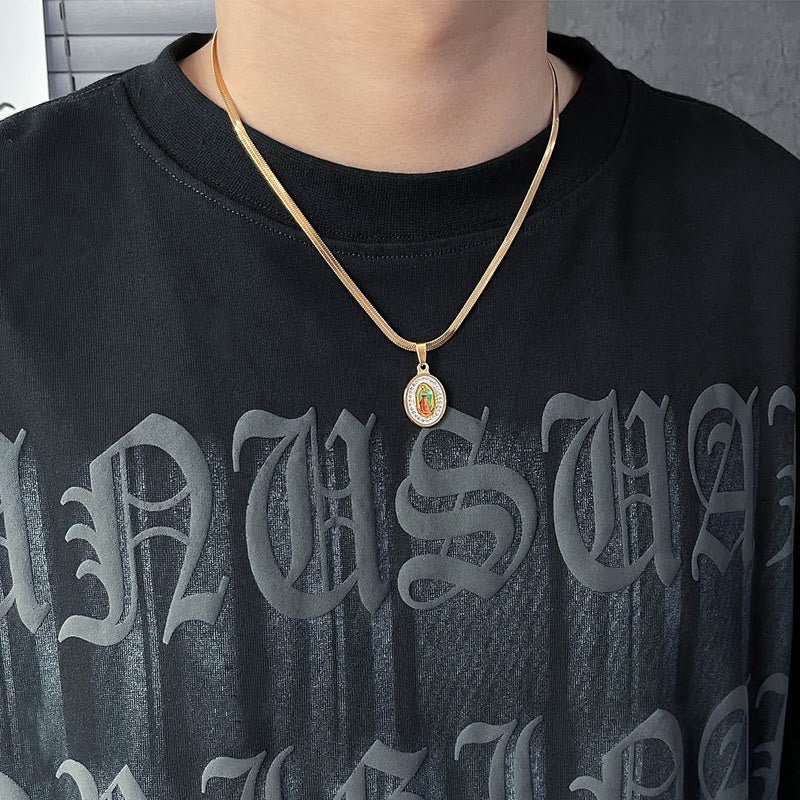 christiandiscipleshopthe Our Lady of Guadalupe Snake Bone Chain Colorful Necklace