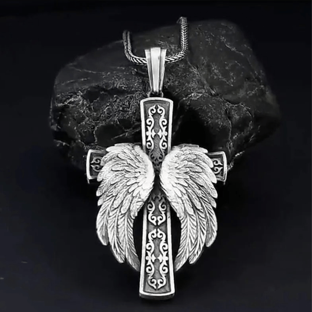 christiandiscipleshop Winged Cross Silver Pendant Christian Necklace
