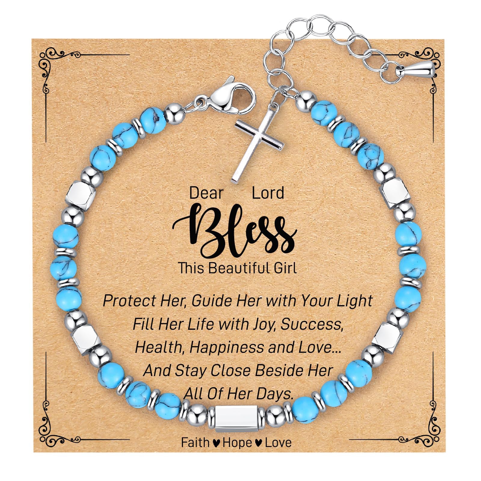 christiandiscipleshop Turquoise Cross Healing Bead String Bracelet