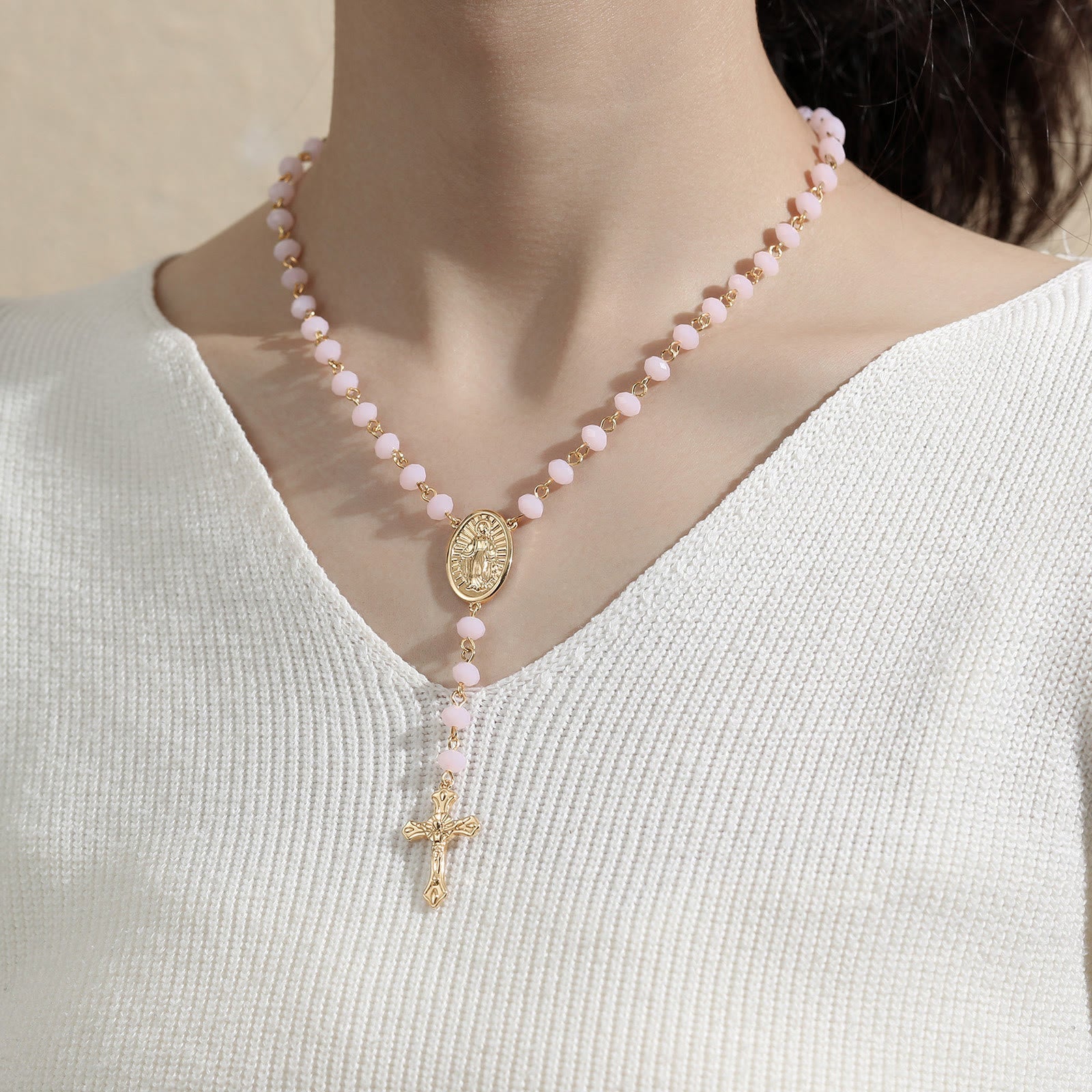 christiandiscipleshop Virgin Mary Medal & Crucifix Pendant Necklace