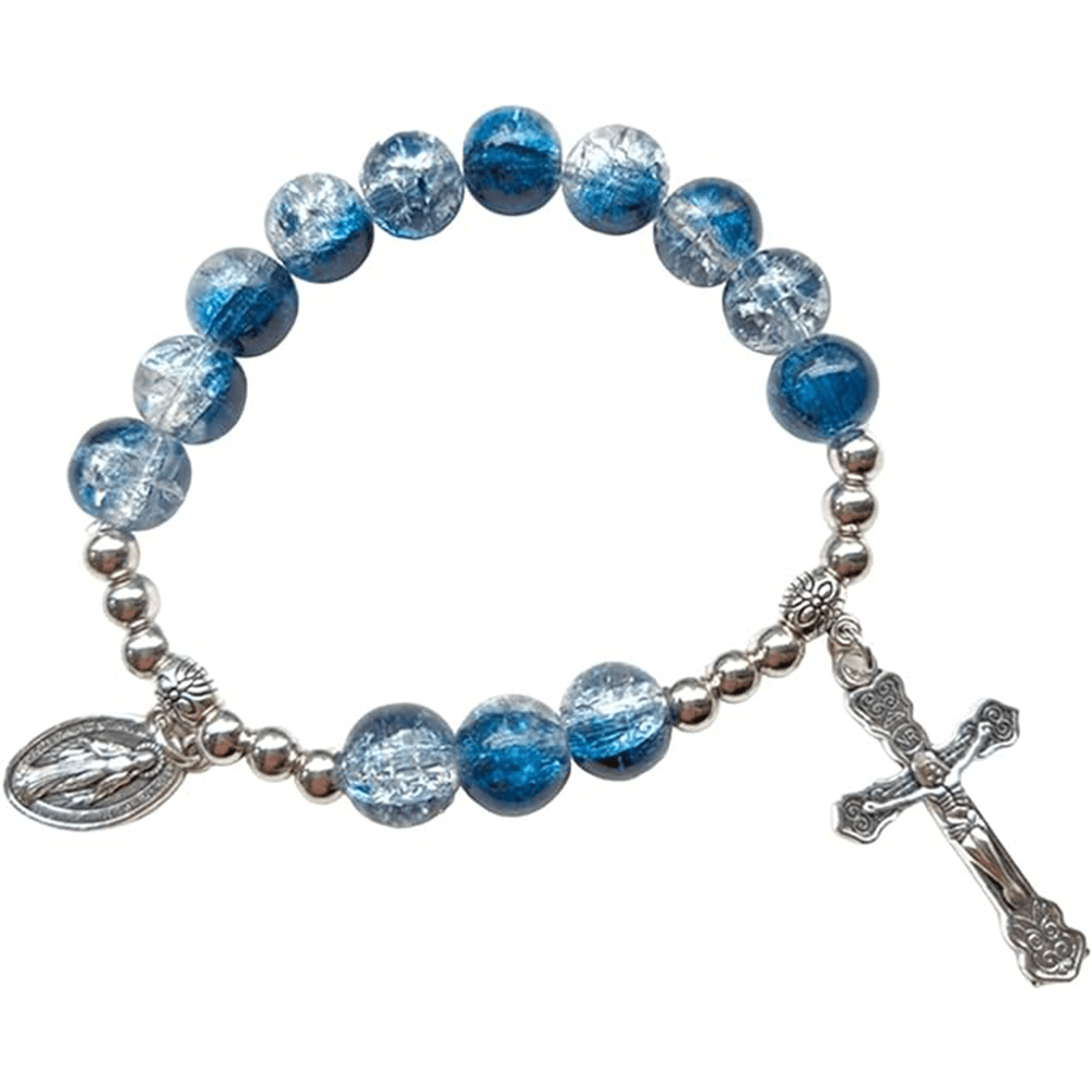 christiandiscipleshop Miraculous Medallion & Crucifix Two-Tone Glass Bracelet