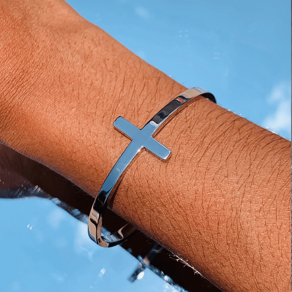 Christiandiscipleshop Silver Cross Cuff Bangle Religion Bracelet