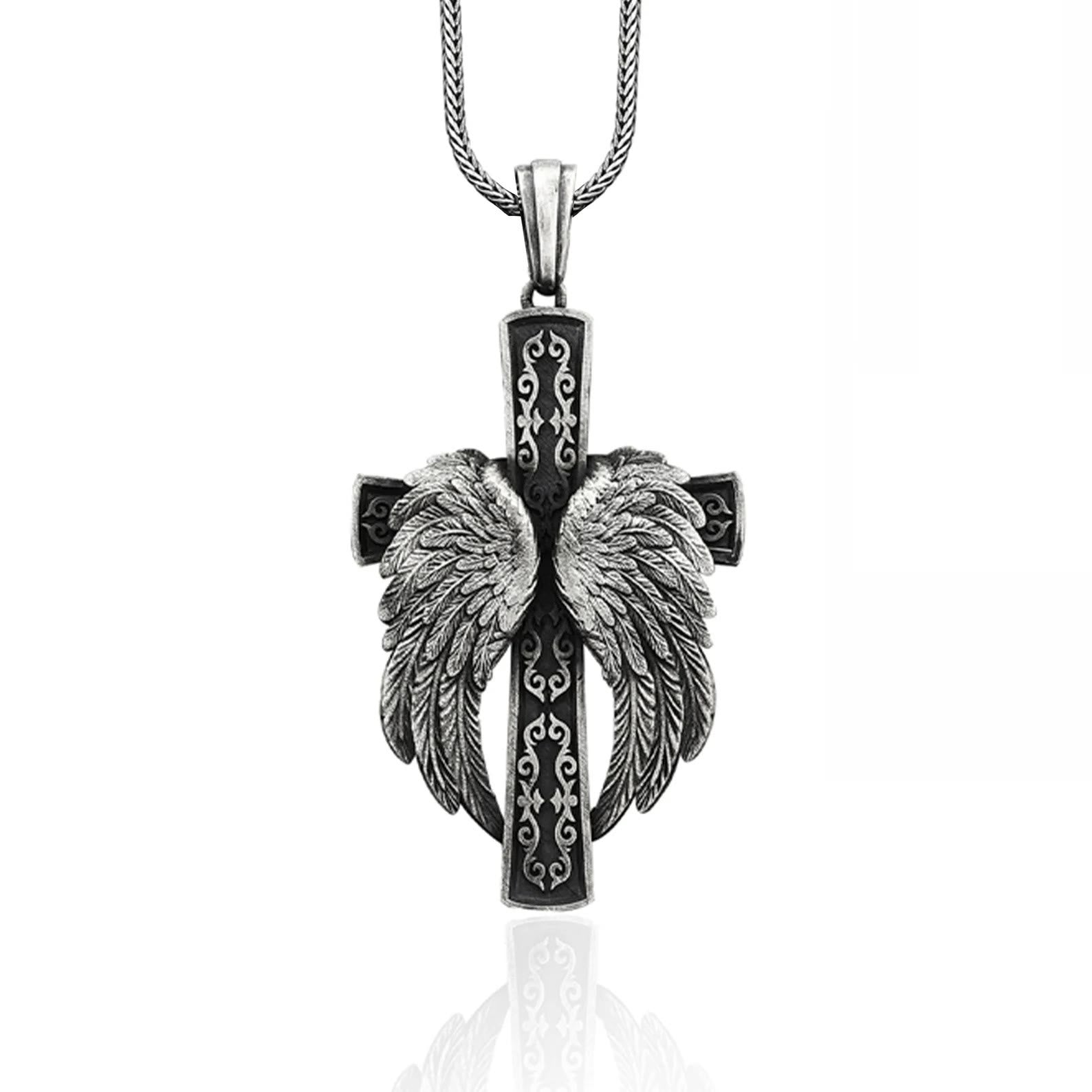 christiandiscipleshop Winged Cross Silver Pendant Christian Necklace