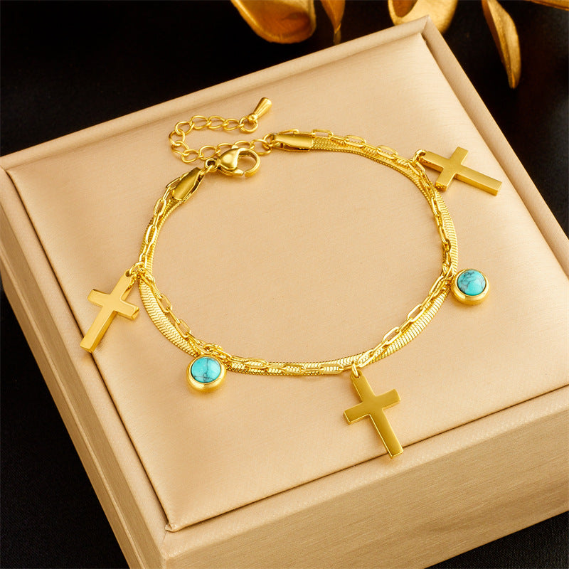 christiandiscipleshop Turquoise Embellished Double Layer Bracelet