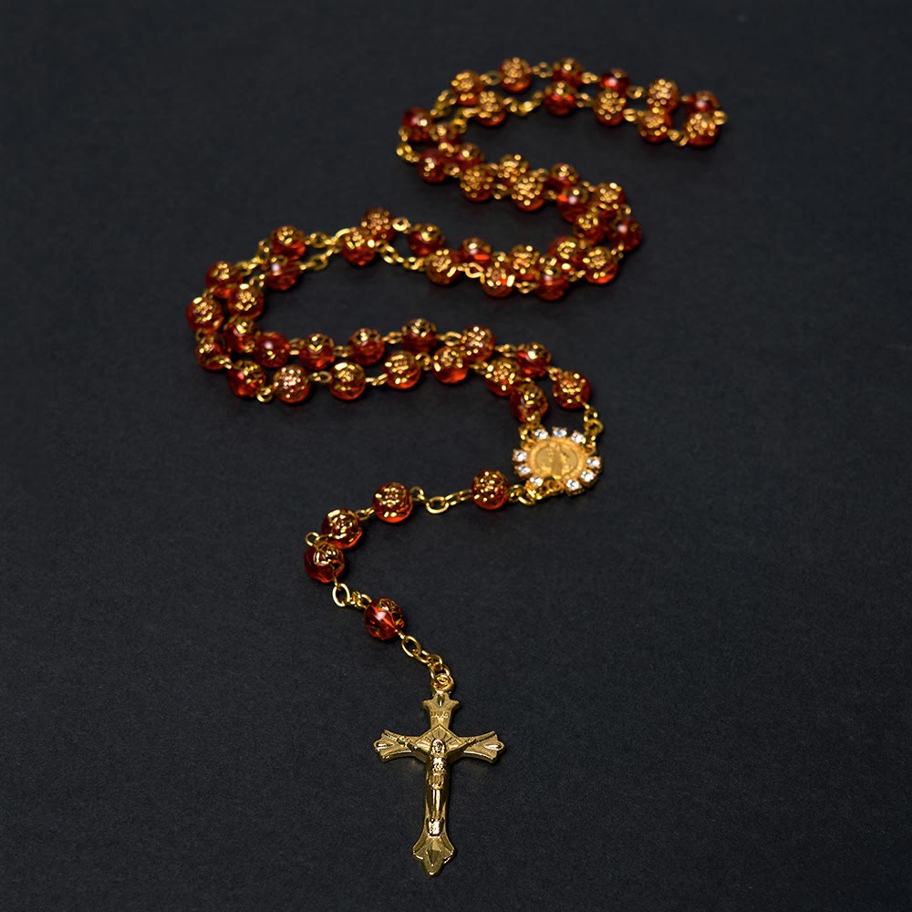 Christiandiscipleshop St. Benedict Medal & Crucifix of 8 mm Round Multicolor Acrylic Alloy Chain Rosary