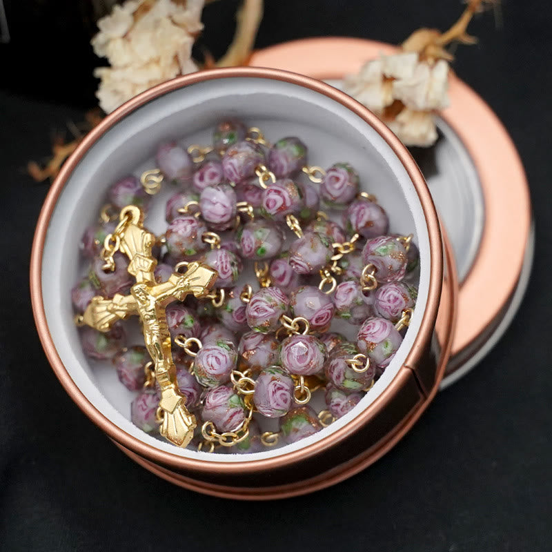 Christiandiscipleshop Flower Rose Glazed Beads Rosary with Mary & Crucifix