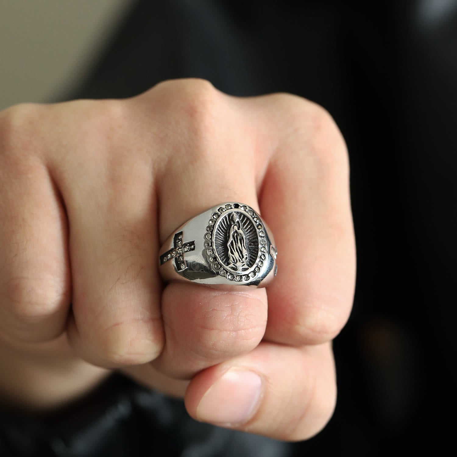 christiandiscipleshop Virgin Mary Stainless Steel Ring Cross Sign Catholic Rings for Religious Jewelry