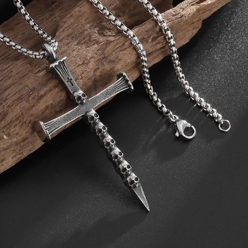 christiandiscipleshop Titanium Steel Skull Nail Cross Pendant Necklace