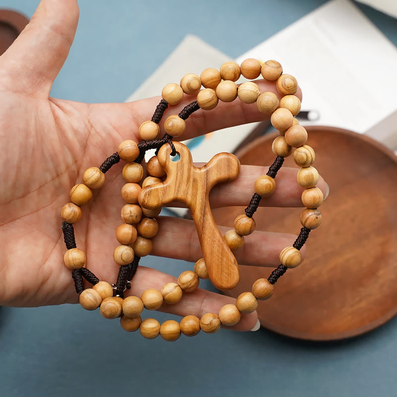 christiandiscipleshop Handmade Polished Olive Wood Cross Car Rosary