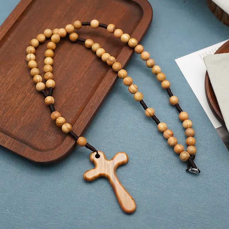 christiandiscipleshop Handmade Polished Olive Wood Cross Car Rosary