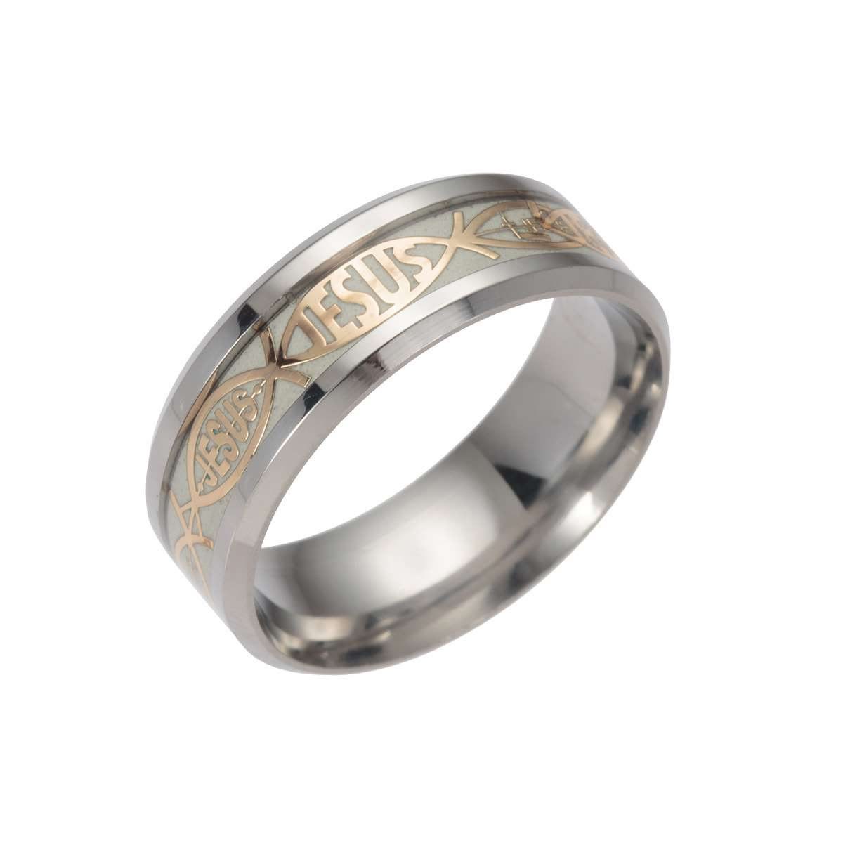 Christiandiscipleshop Rustic Stainless Steel Ring: "Jesus" in Fish