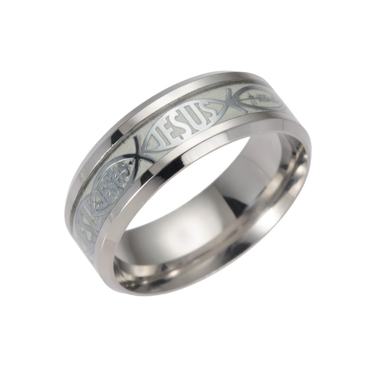 Christiandiscipleshop Rustic Stainless Steel Ring: "Jesus" in Fish