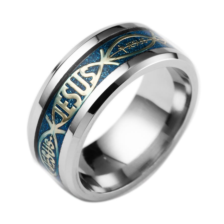Christiandiscipleshop Rustic Stainless Steel Ring: "Jesus" in Fish