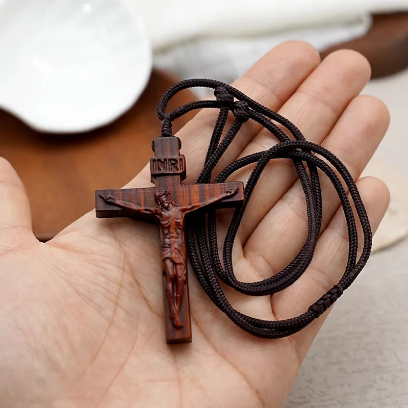 christiandiscipleshop Jesus Crucifix Wooden Necklace