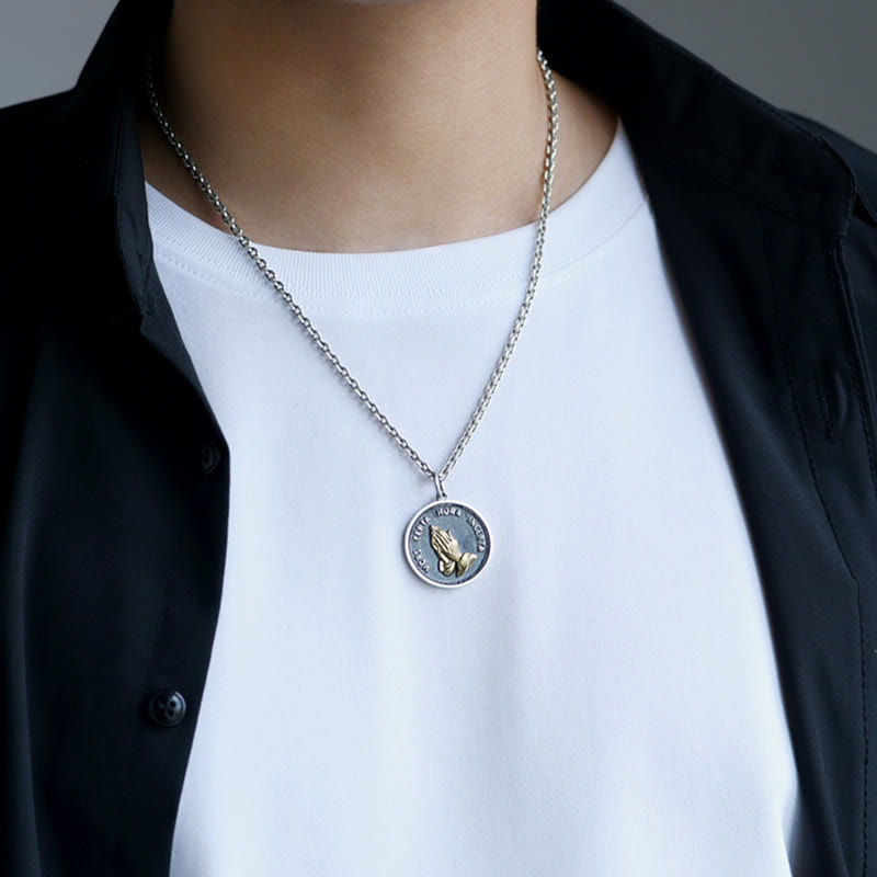Christiandiscipleshop Praying Hands Retro Coin Solid Pendant Necklace