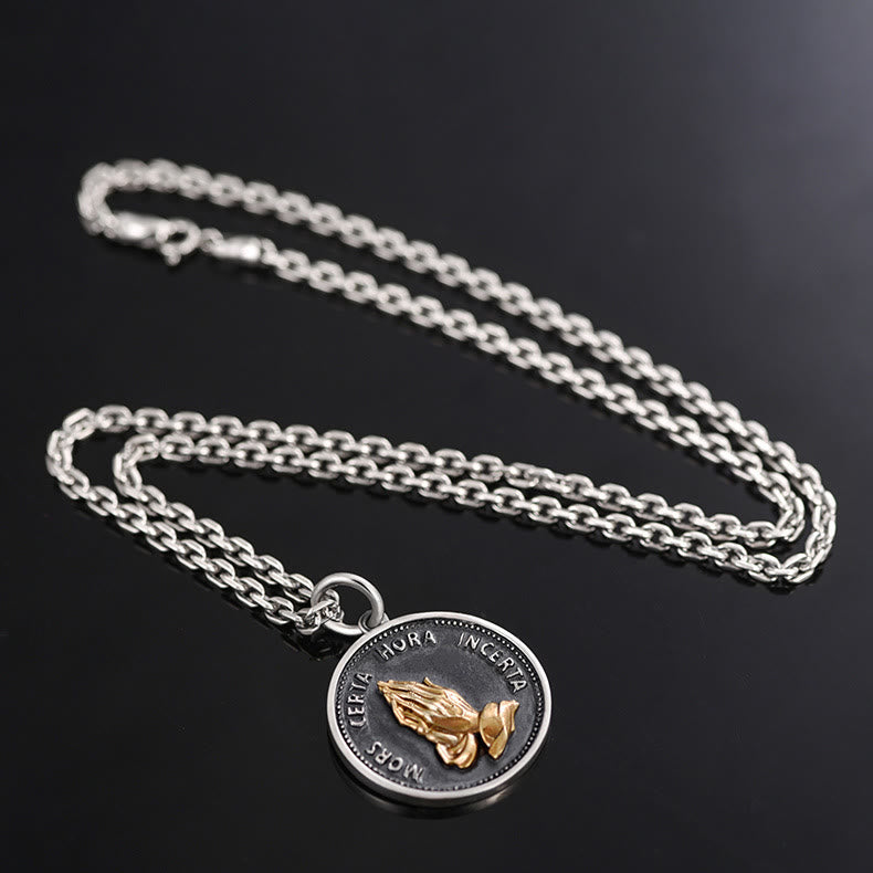 Christiandiscipleshop Praying Hands Retro Coin Solid Pendant Necklace