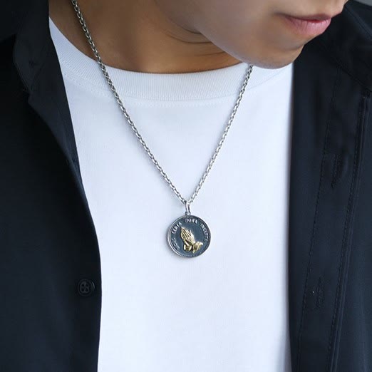Christiandiscipleshop Praying Hands Retro Coin Solid Pendant Necklace