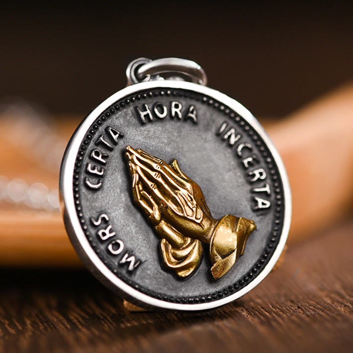 Christiandiscipleshop Praying Hands Retro Coin Solid Pendant Necklace