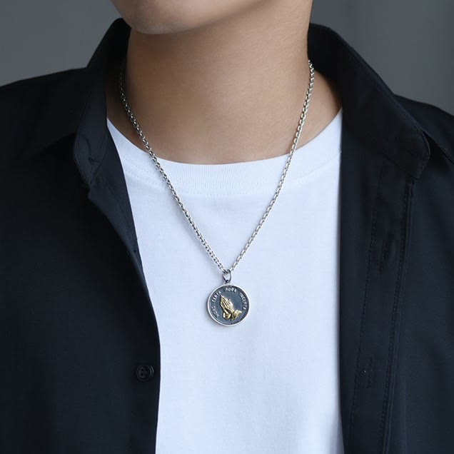 Christiandiscipleshop Praying Hands Retro Coin Solid Pendant Necklace