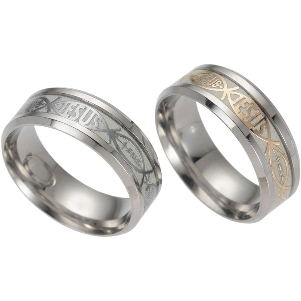 Christiandiscipleshop Rustic Stainless Steel Ring: "Jesus" in Fish