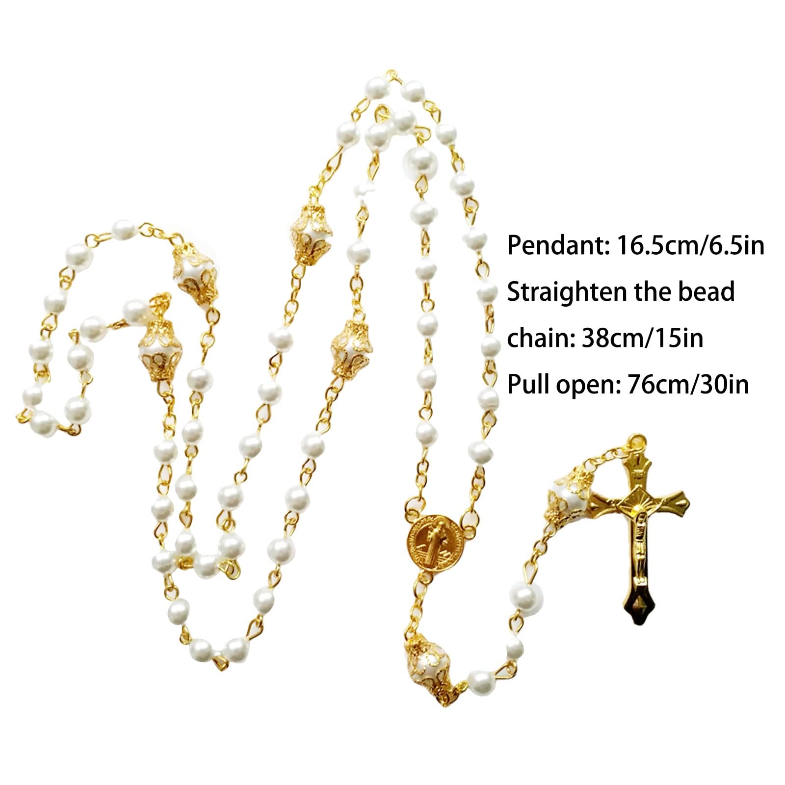 christiandiscipleshopSt. Benedict Medal & Crucifix of 6 mm Round White Pearl Alloy Chain Rosary