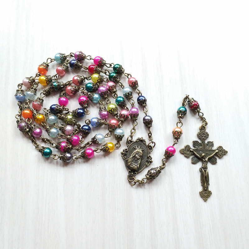Christiandiscipleshop Our Lady of Fátima & Crucifix of 6 mm Round Multicolor Acrylic Alloy Chain Rosary