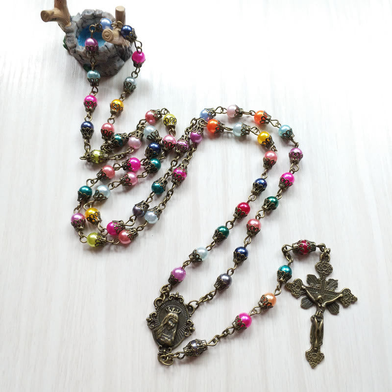 Christiandiscipleshop Our Lady of Fátima & Crucifix of 6 mm Round Multicolor Acrylic Alloy Chain Rosary