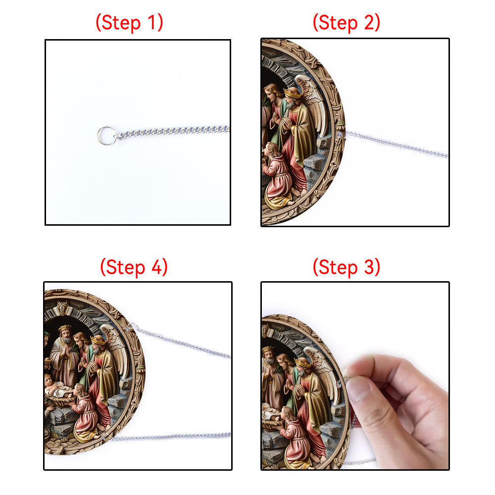 Christianartworkshop 4 Realistic Colored Sculpture Styles Christmas Nativity Hanging Ornaments
