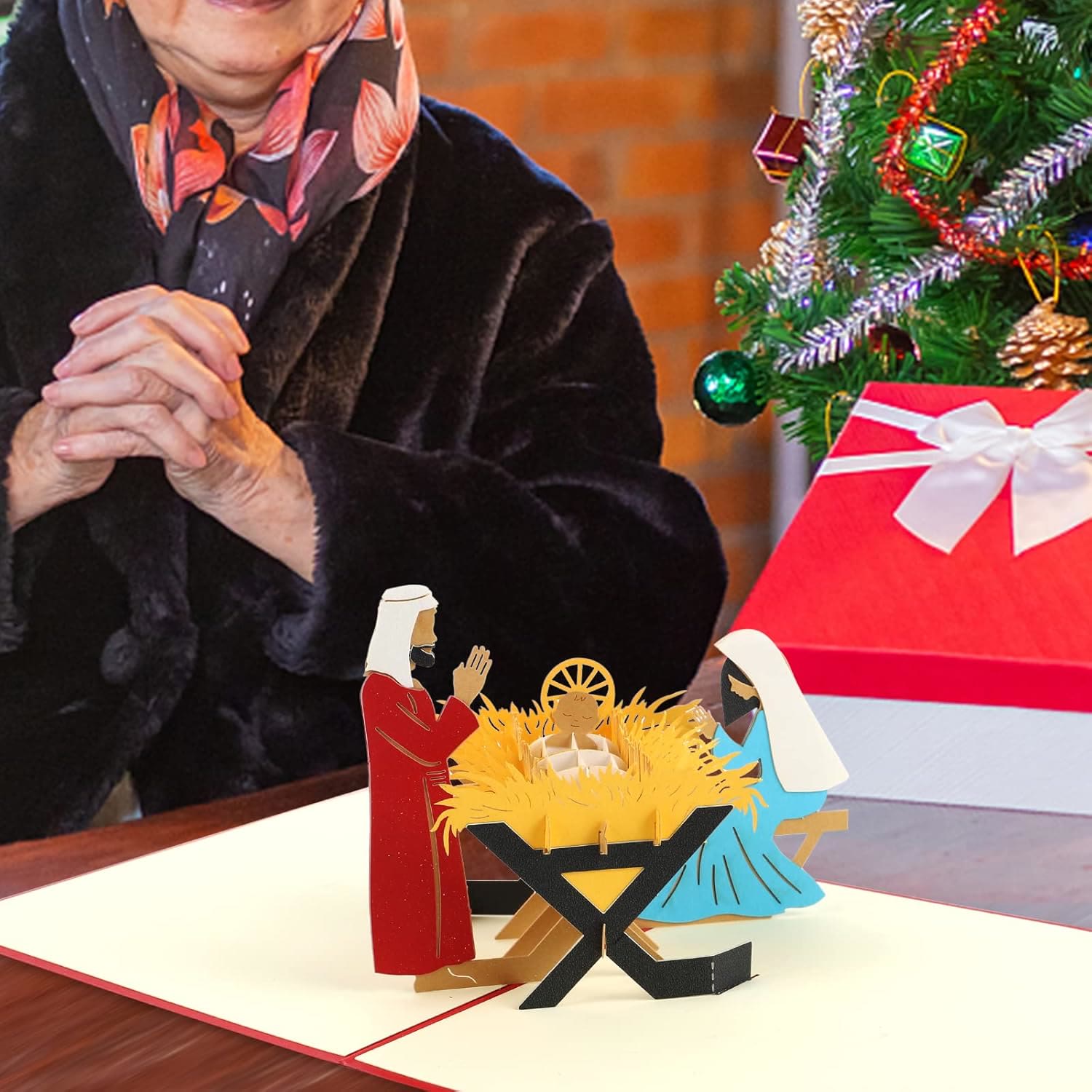 Christ Geburt Christi 3D-Papier rot Segen Nachricht Grußkarte