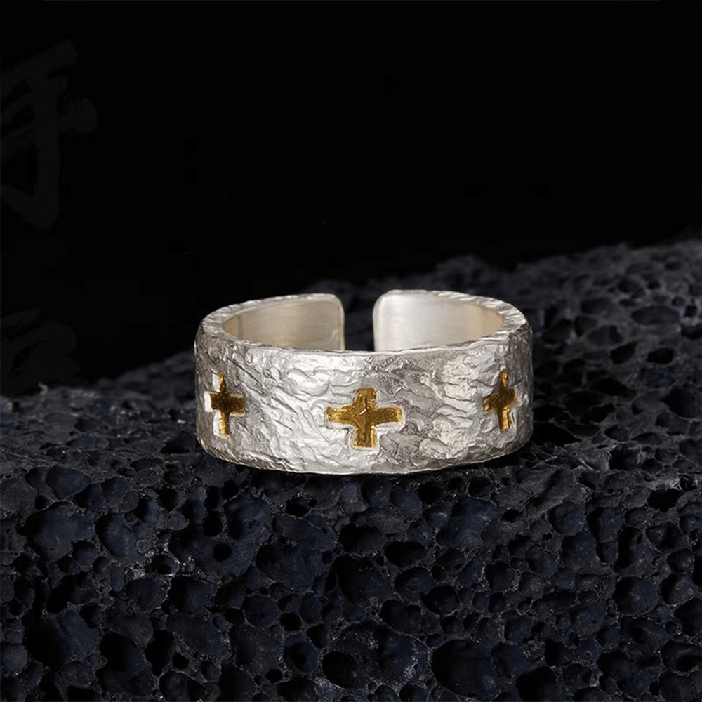 christiandiscipleshop Minimalist Style Cross Adjustable Sterling Silver Ring