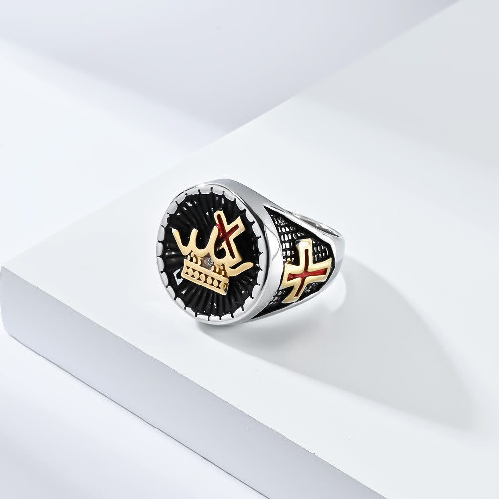 Christiandiscipleshop Retro Style Cross & Crown Titanium Ring