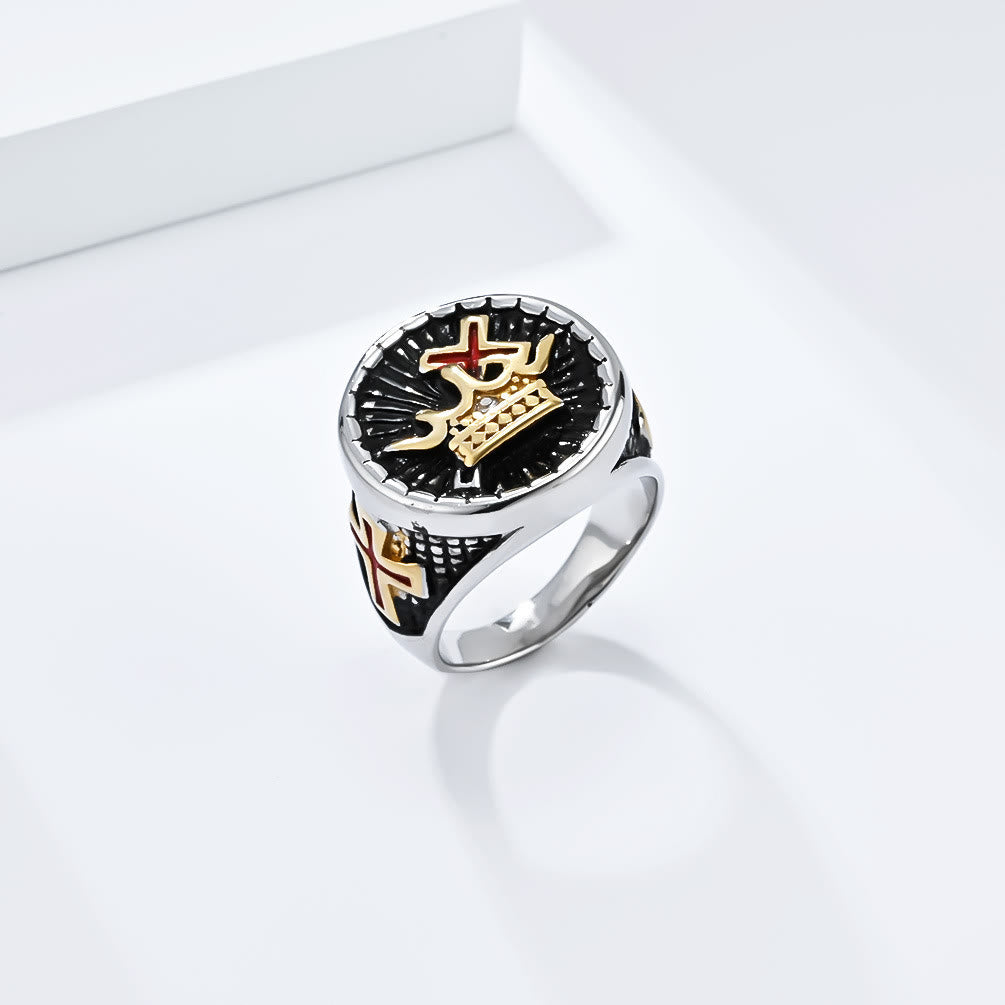 Christiandiscipleshop Retro Style Cross & Crown Titanium Ring