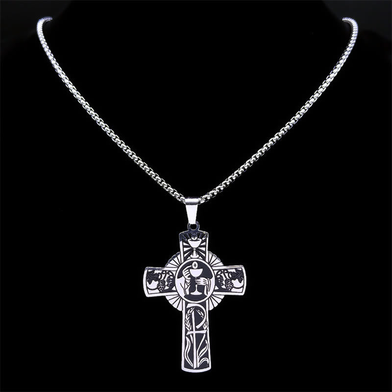 Christiandiscipleshop Multi-element Style Eucharist Halo Grapevine Cross Necklace