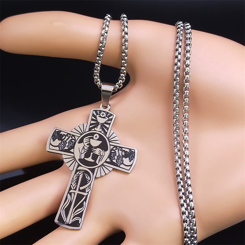 Christiandiscipleshop Multi-element Style Eucharist Halo Grapevine Cross Necklace
