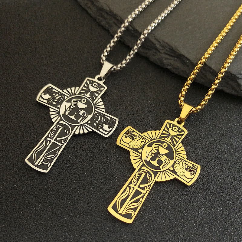 Christiandiscipleshop Multi-element Style Eucharist Halo Grapevine Cross Necklace