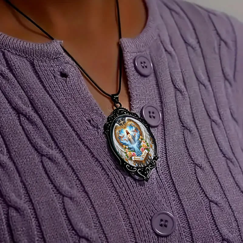 Christiandiscipleshop Gothic Style Vintage Border Jesus Our Father Colorful Necklace