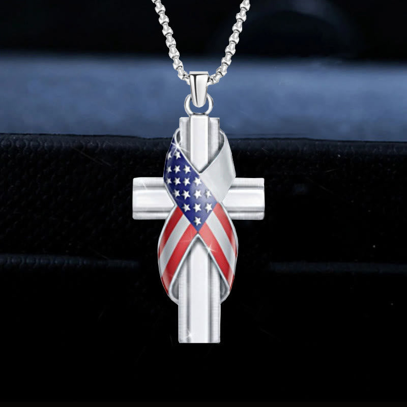 christiandiscipleshop Modern Style American Flag Icon Cross Pendant Alloy Necklace