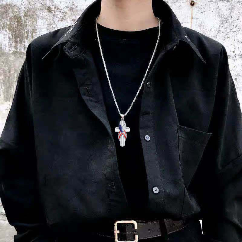 christiandiscipleshop Modern Style American Flag Icon Cross Pendant Alloy Necklace