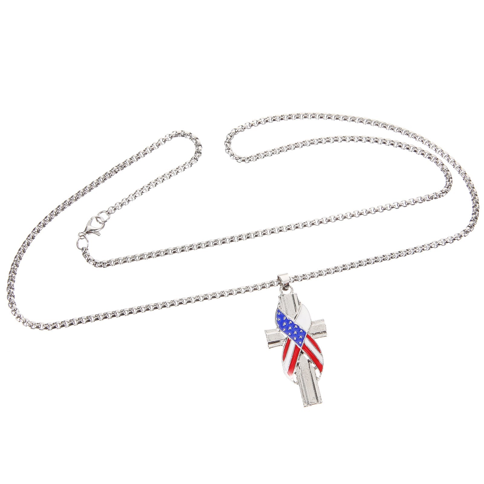 christiandiscipleshop Modern Style American Flag Icon Cross Pendant Alloy Necklace