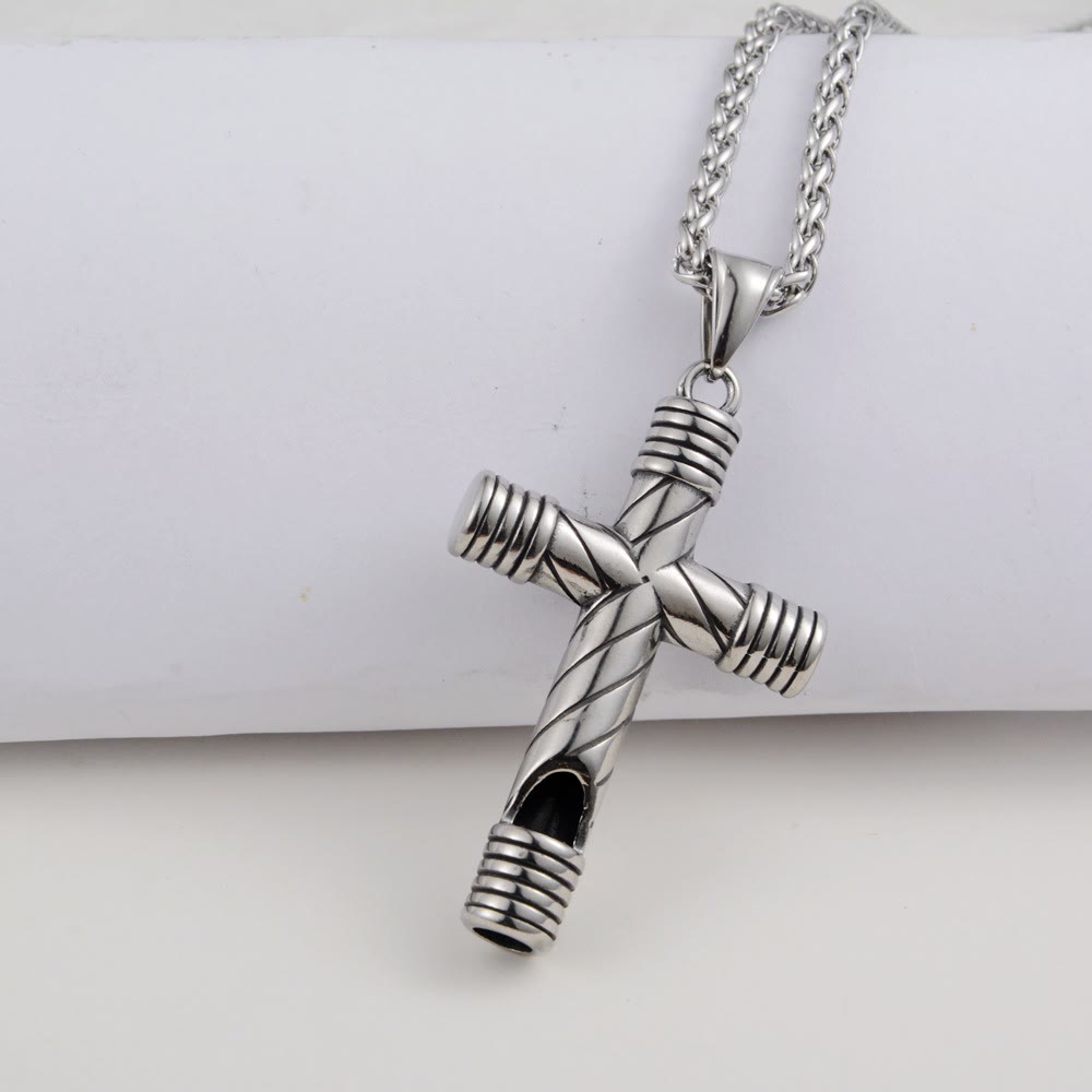 christiandiscipleshop Minimalist Style Functional Whistle Cross Titanium Necklace