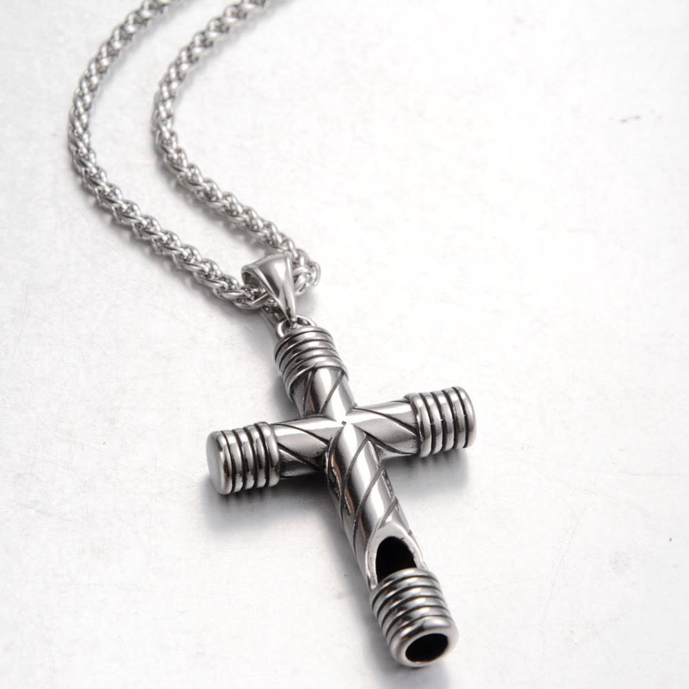 christiandiscipleshop Minimalist Style Functional Whistle Cross Titanium Necklace