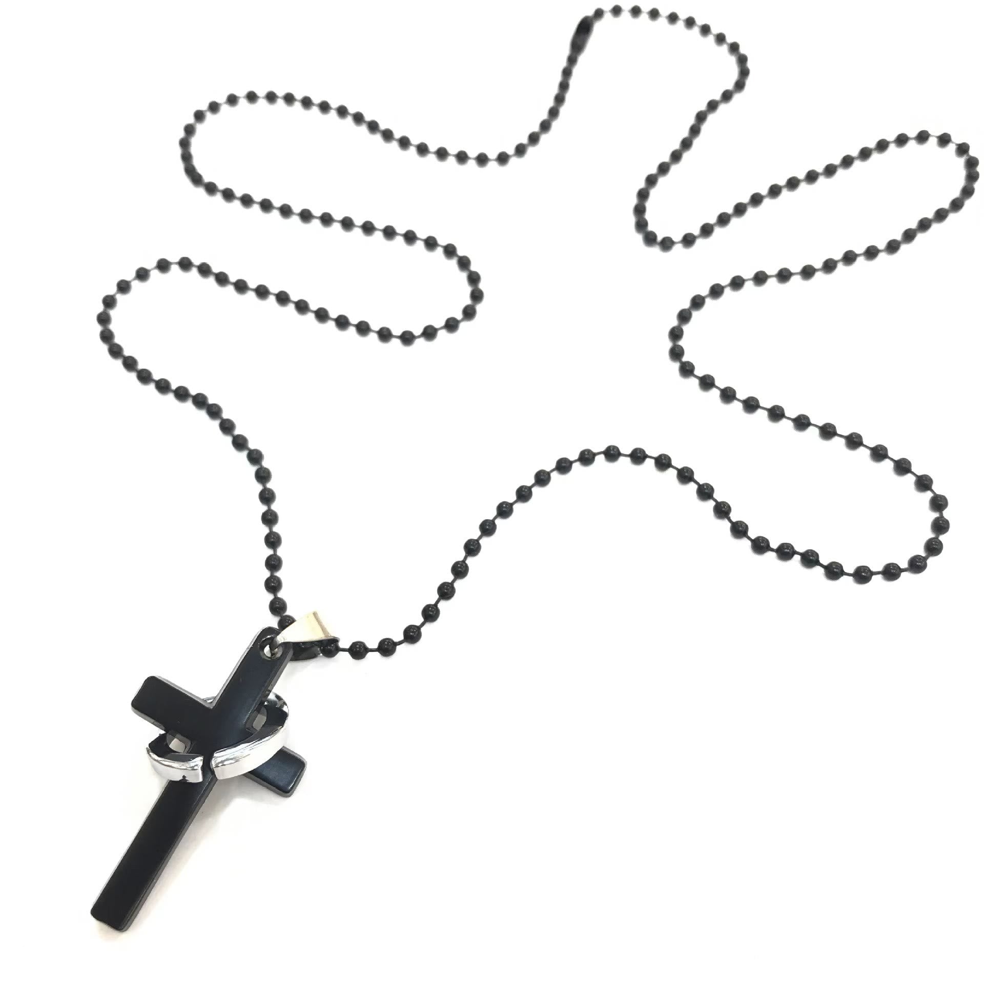 christiandiscipleshop Minimalist Style Cross Ring Black Pendant Alloy Necklace