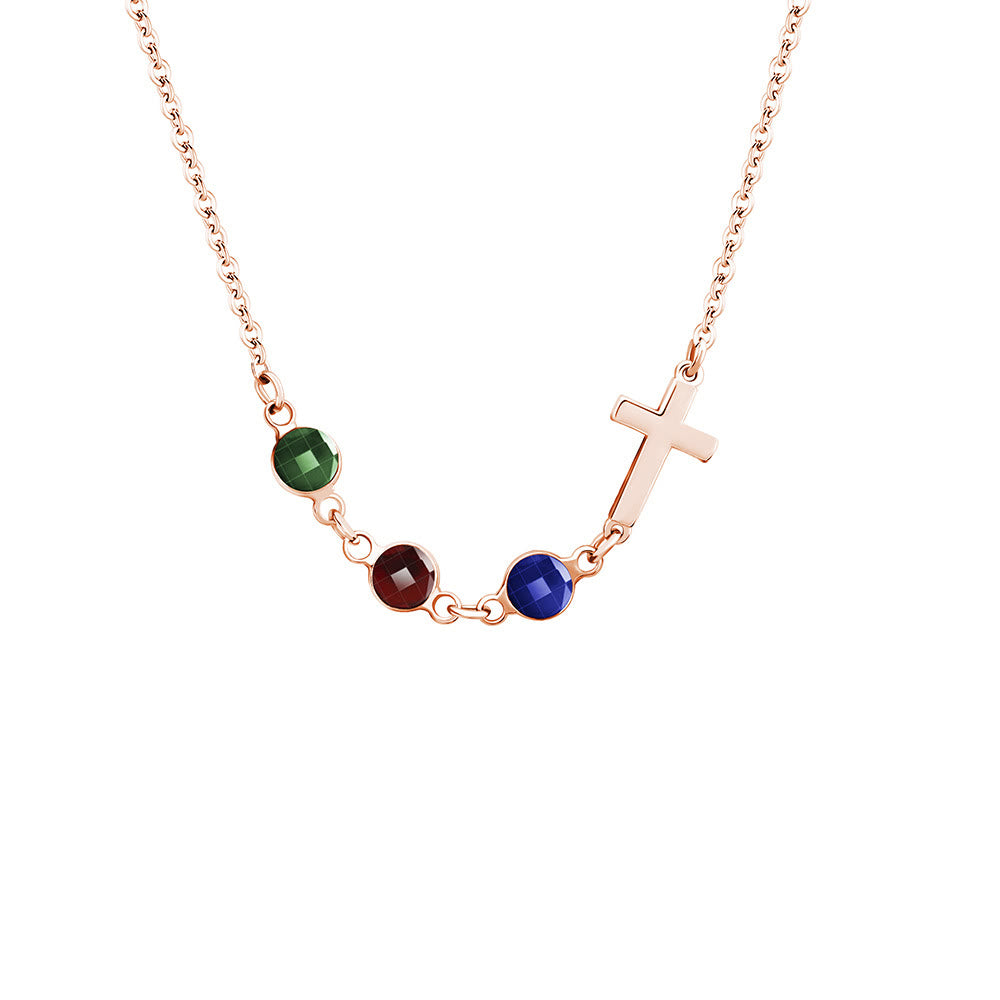 christiandiscipleshop Modern Style Birthstones Cross Chain Necklace